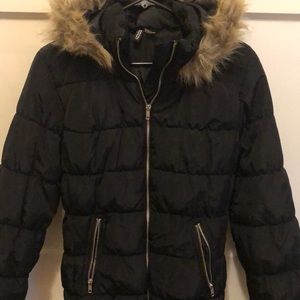 H&M divided furry hood puffer jacket
